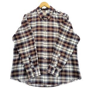 St Johns Bay Mens XXL Blue Beige Plaid Shirt Long Sleeve Easy Care Button Up